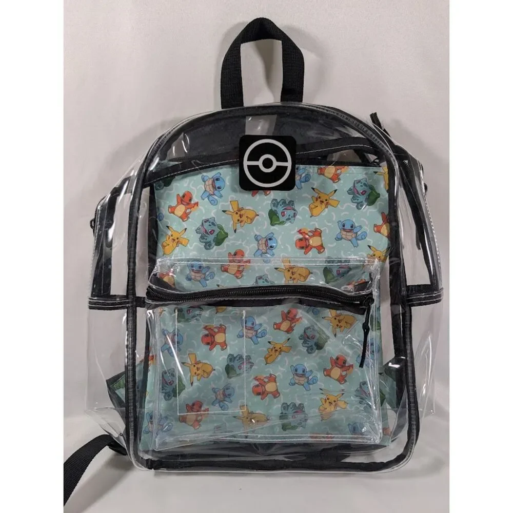 Pokemon Clear Backpack Pikachu Charmander Squirtle Bulbasaur Aqua PVC